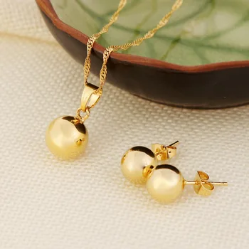 

Ball Round Pendant Necklace Ball Round Earrings Jewelry Gold Women Best Party Jewelry