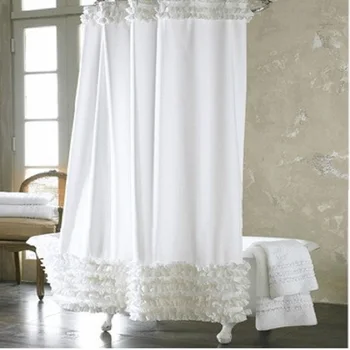 

YL12 Home Decor Bathroom Shower Curtain Waterproof White Lace Solid Polyester Fabric Bath Curtain Elegant Cortinas +12 Hooks