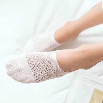 

One Pair Womens Antiskid Invisible Liner Socks Elastic Comfy Female Ankle Boat Low Cut Hollow Out Breathable Short Socks 6A0922