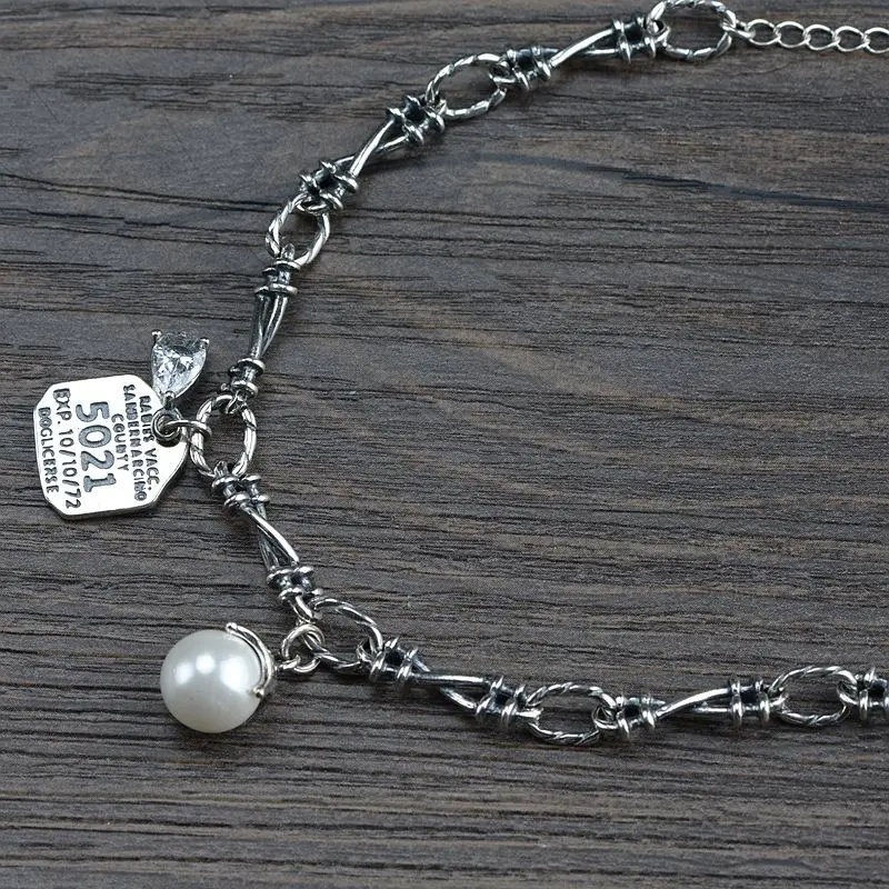 Балмора Твердые 925 пробы серебряные буквы имитация жемчуга браслет для женщин вечерние тайское модное серебро Винтажные Ювелирные изделия WBH0224