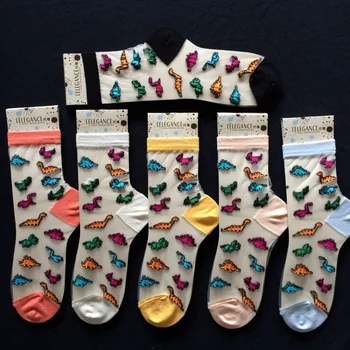 

Free Shipping 24pcs=12pair tutuanna Dinosaur colorful crystal glass silk lady socks women socks