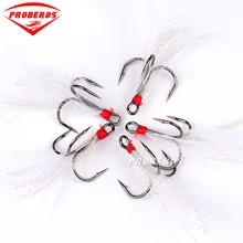 20 шт. тройные Крючки Три из высококлассных рыболовных крючков красный с пером кулон колючая три Якорные крючки пятно оптом