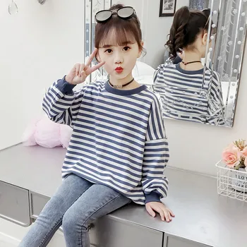 

JMFFY Kids Shirt 2019 Spring Autumn Girls Top Tee Shirts Baby Long Sleeve Cotton Blouses for Children Clothing Striped 4-15T New