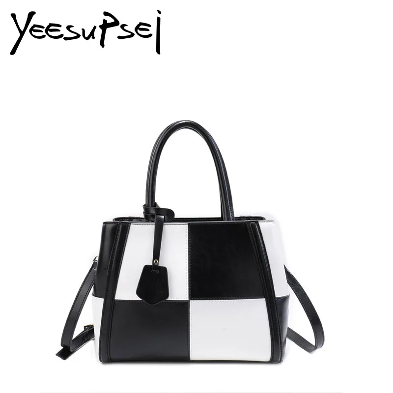 

YeeSupSei Luxury Designer Handbag Women Genuine Patchwork Color Leather Lady Retro Hard Handle Messenger Bag Key Lock Envelope