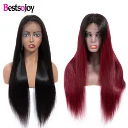 Bestsojoy Синтетические волосы на кружеве человеческих волос парики предварительно сорвал для черный Для женщин бразильский Прямо