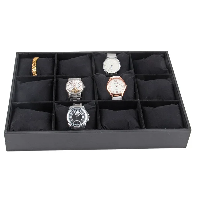 TONVIC черный/красный/серый/Лен часы браслет ювелирные изделия Дисплей лоток подставка держатель с 12 шт. подушки - Цвет: black leather