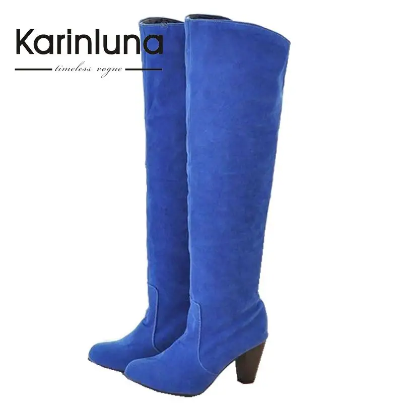 

Big size 34-43 2016 Women's Knee Boots Vintage Square High Heels Platform Spring Shoes Sexy Winter Casual Snow Shoes Boots