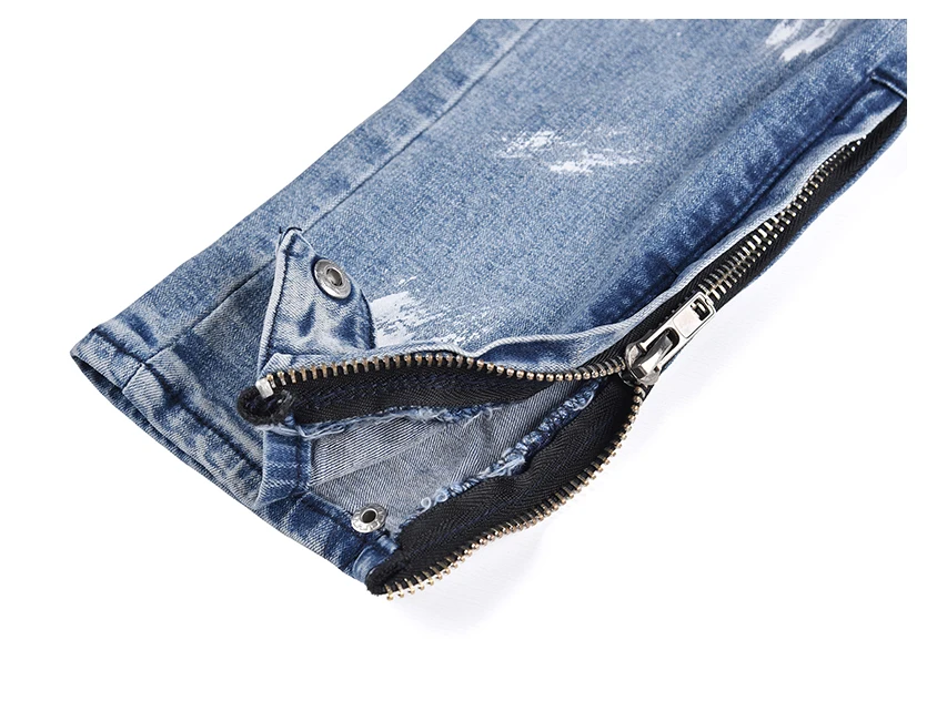2019 new Europe America kanye west high street wind INS graffiti beggar Men fog hole inside zipper stretch slim jeans 30-36