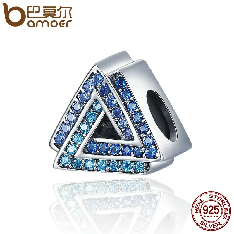 

BAMOER New Arrival 100% 925 Sterling Silver Geometric Triangle Gradual Change Blue CZ Beads fit Charm Bracelet jewelry SCC404