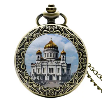 

Antique Old Bronze Taj Mahal Necklace Pocket Watch High Quality Fob Watch Gift