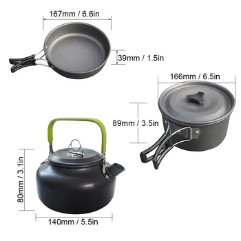 Ultralight Camping Pot Frypan Kettle Cookware Utensils Outdoor Tableware Set Hiking Picnic  Tableware Pot Pan 2-3Persons 3