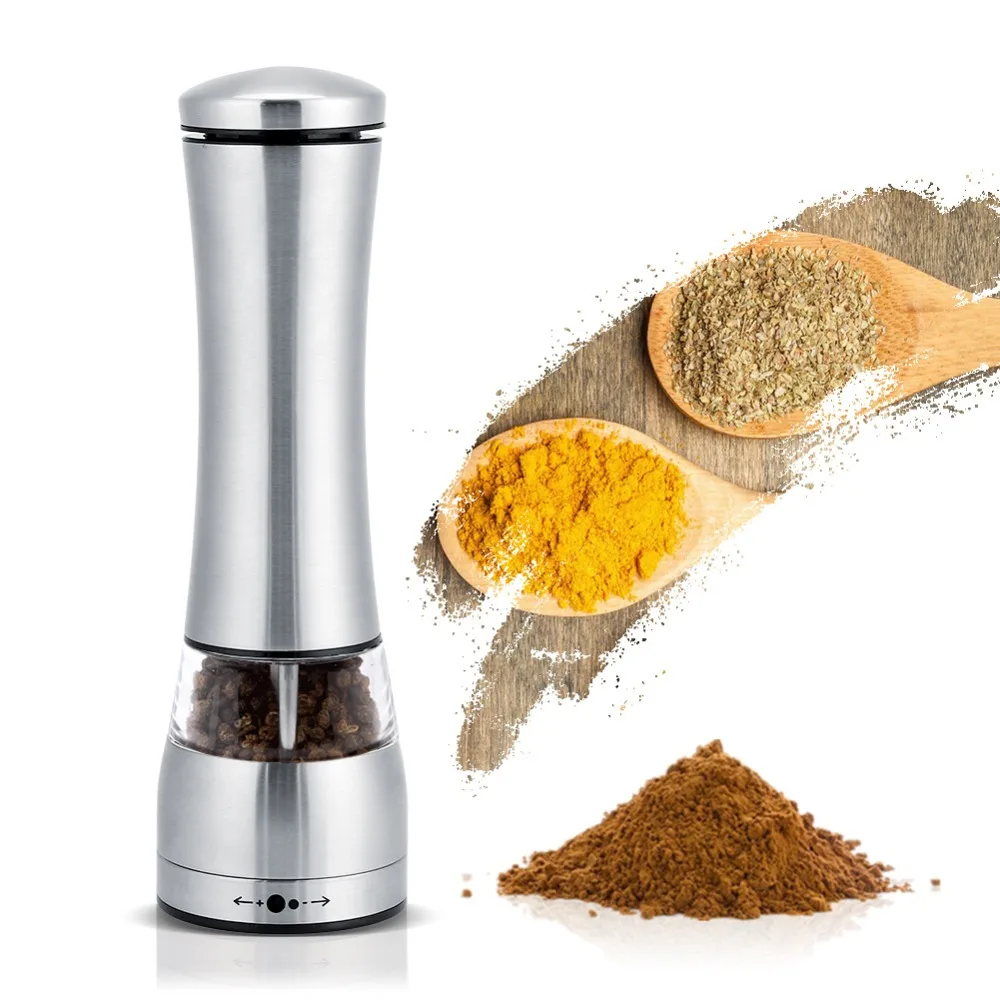 

Stainless Steel Electric Salt Pepper Mills Grinder Spice Mill Battery Power with Adjustable Coarseness Kitchen Cooking Mill Tool