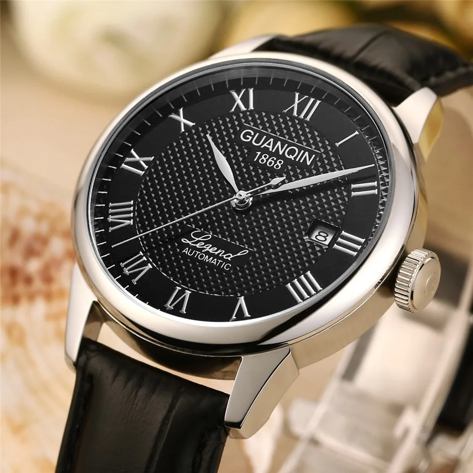 GUANQIN Mens watch Luxury Automatic Watch Men Mechanical Movement Wristwatches Waterproof Watches Top Brand White Day Display