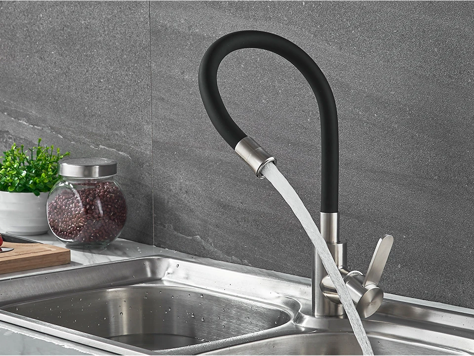 LEDEME Newly Design Kitchen Faucet 360 Swivel Stainless Steel Single Handle Mixer Sink Tap Pull Out Down Chrome Finish L74004