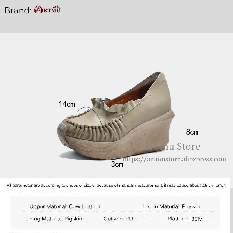 Cuir À Artmu Main Plate Véritable Rétro Talons Épaisse forme wine Volants La Femmes En 65 Red 936 Semelle Hauts D'origine Pour Pompes Chaussures Khaki Coins qaPq6Anxz