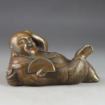 

Brass Smile Buddha Exorcism Chinese Old Handwork Hammered Statue Decor