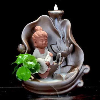 

Little Monk Backflow Incense Burner Ceramic Lotus Smell Aromatic Home Office Incense Waterfall Road Crafts Tower Incense Holder