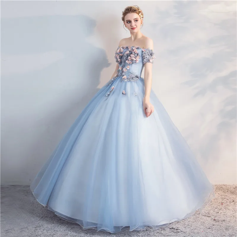 SSYFashion New Quinceanera Dresses Robe De Soiree Sweet Lace Flower Boat Neck A-line Floor-length Party Gown Formal Dress