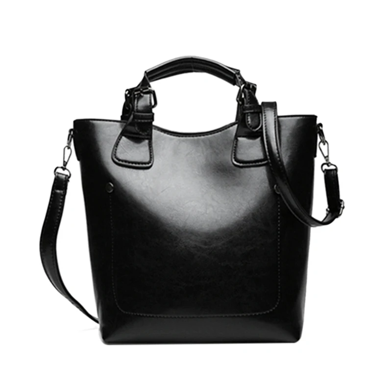 

FGGS-Women Casual Handbags Oil Wax Leather Female Shoulder Bag Ladies Vintage Crossbody Bags Big Tote