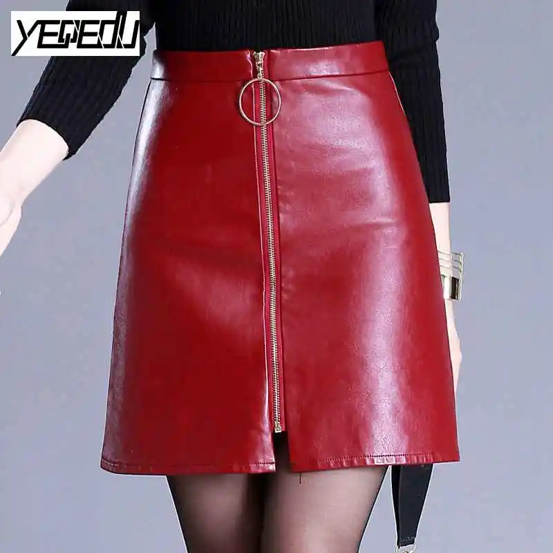 0925 Autunno inverno 2018 gonna di Pelle gonna A line Nero/rosso gonne  delle donne Faux Leather Fashion Ufficio gonna Con cerniera vita alta|red  skirts women|leather skirtoffice skirt - AliExpress