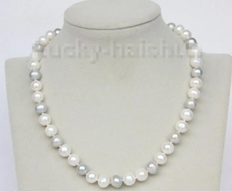 

Hot sale new Style >>>>>Genuine 17" 10mm gray white freshwater pearls necklace j9393