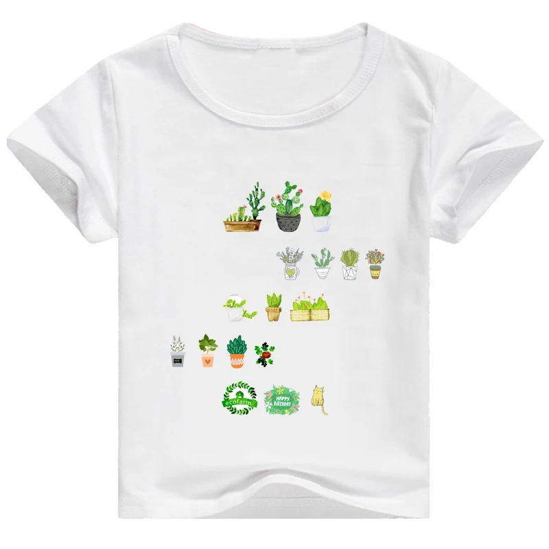Детская забавная футболка с рисунком кактуса, детские летние топы, одежда с короткими рукавами, рубашка с круглым вырезом для мальчиков и девочек