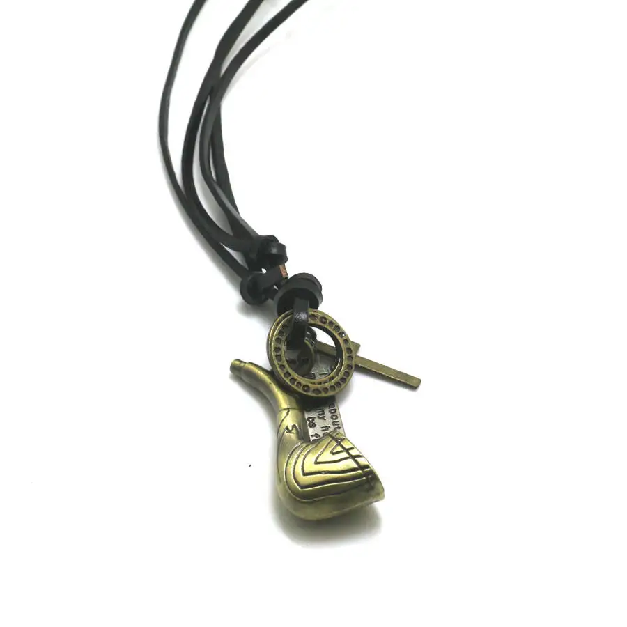 Genuine Leather Necklace Zinc Alloy Tobacco Pipe Pendantin Pendants