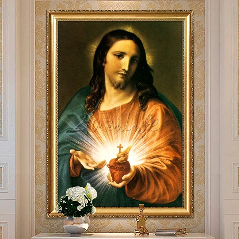Poster and print of Spray painting heart of Jesus Christ on canvas