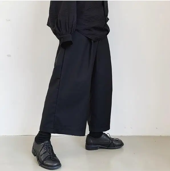 Летние черные мужские свободные повседневные брюки стильные широкие брюки для волос мужские шаровары из хлопка и льна