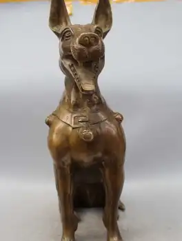 

21" Old Chinese Folk Bronze Zodiac Year Door Police Dog Doggie sculpture Statue