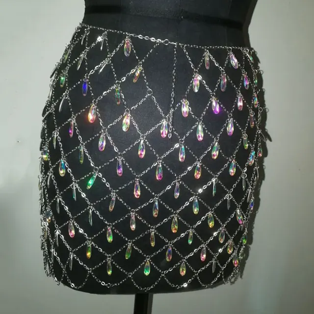 GACVGA Metal Glitter Crystal Diamonds Skirt Women High Waist Hollow Out Sequin Bodycon Mini Skirt Nightclub Party Skirt Outfits 6