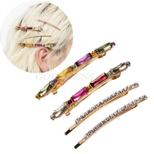 4Pcs/Set Women Side Bangs Decorative Hair Clips Colored Faux Diamond Glitter Rhinestone French Spring Hairpins Jewelry Barrette