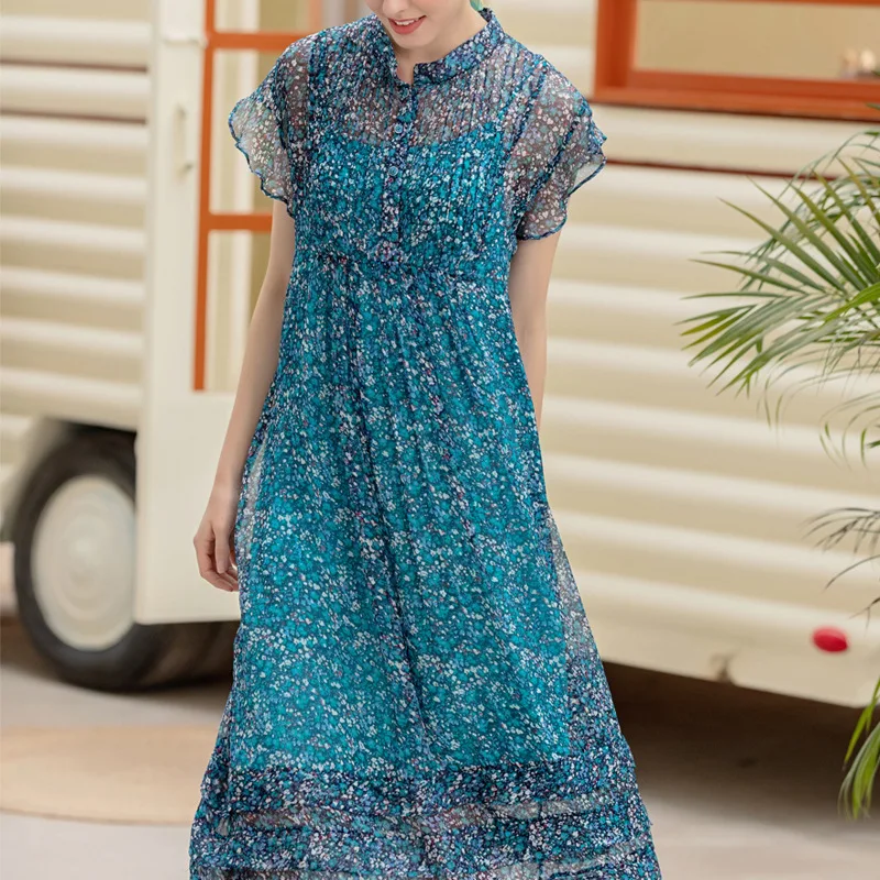 Taille Robes Bleu See Rétro Banquet Chart S Plage Club Fleur