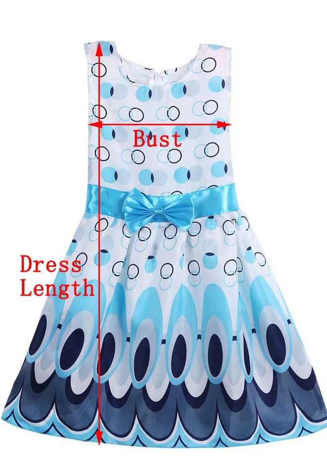 1 Girls Blue Peacock Summer Dresses Measurement
