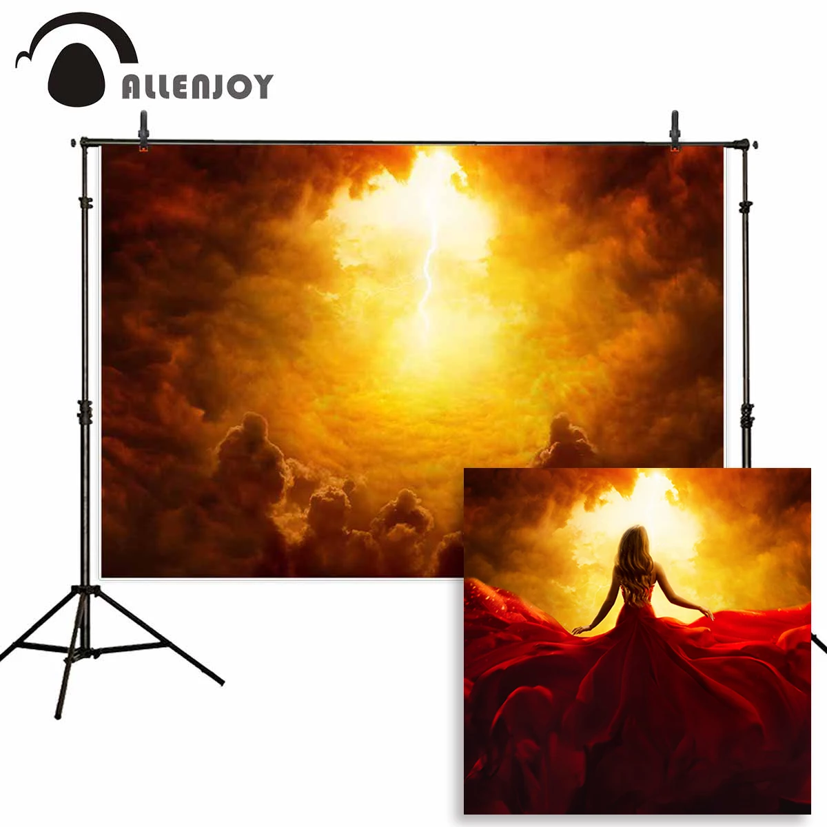 

Allenjoy backdrop for photographic studio bright lightnings dramatic religious hell dark apocalyptic sky background photocall