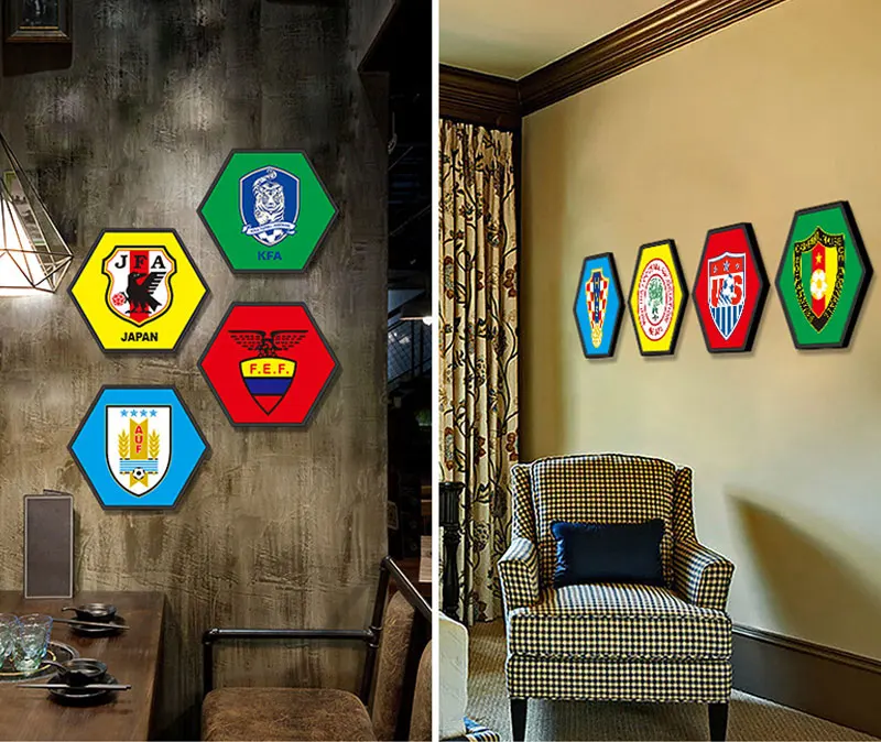 

2019 New Style picture print painting Celebrate the World Cup wall Pictures Football Team Emblem Printed for World Cup Party