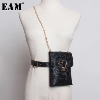 

[EAM] 2020 New Spring Summer Pu Leather Metal Chain Split Point Mini-bag Long Belt Personality Women Fashion All-match JY375