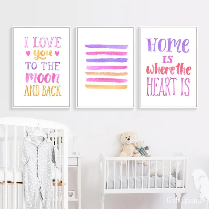 

Watercolor Elements and Patterns Phrase I love you to the moon and back Canvas Painting Wall Art Pictures Kids Room Decor