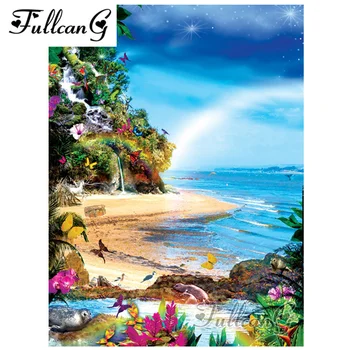 

FULLCANG 5d diy diamond embroidery natural scenery by the sea diamond painting cross stitch full square drill mosaic kits G821