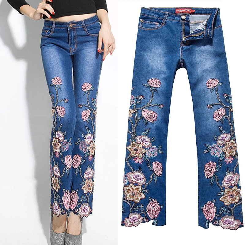 designer embroidered jeans