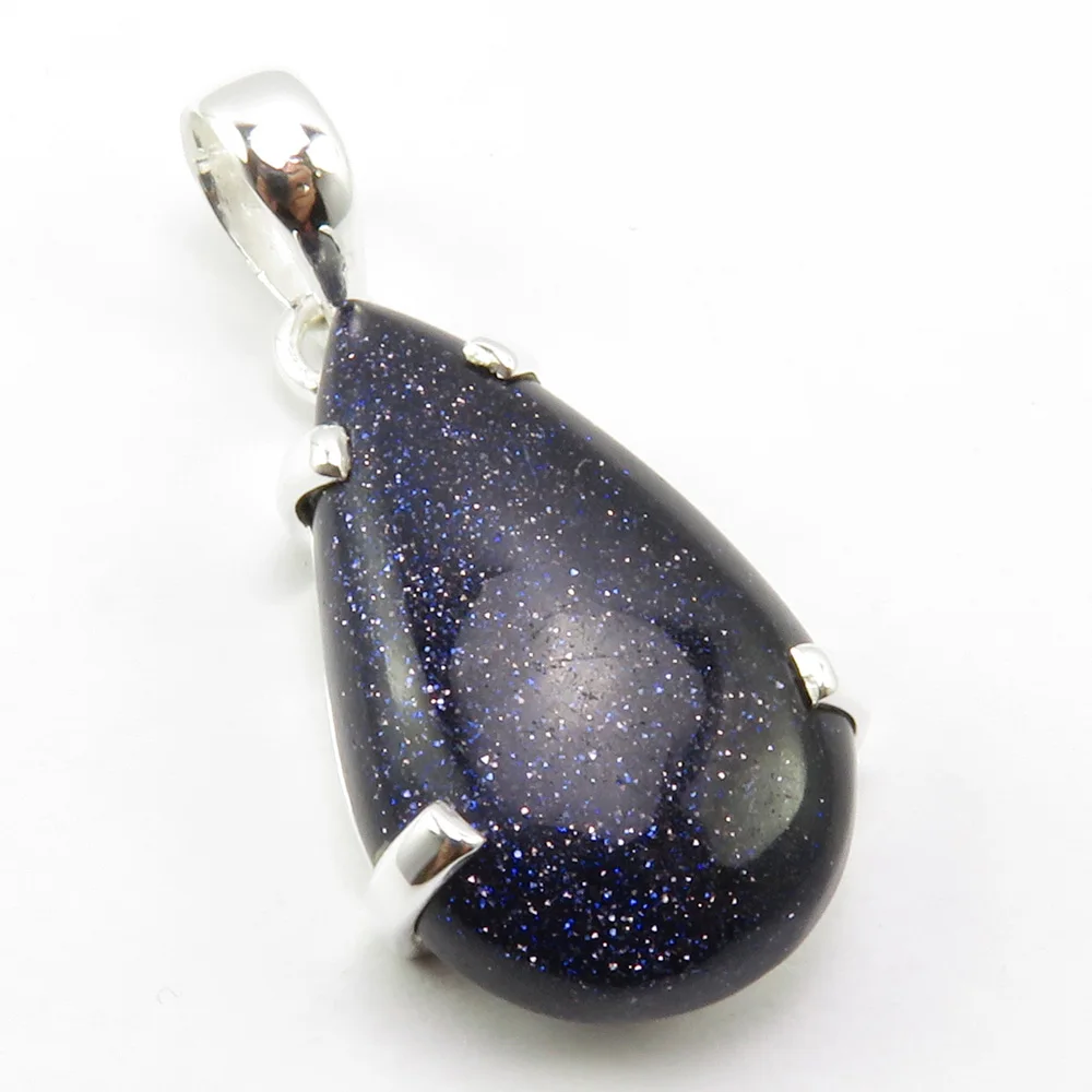 

India Unique Designed Silver Blue Goldstone Pendant 1.5" Fancy Gift for Wife Jewelry