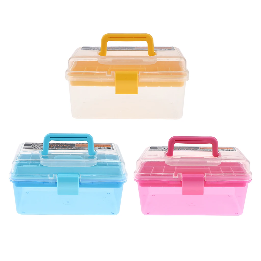 Super Satchel Double Deep with Removable Dividers,Nail Art Tools and Crafts Storage Container Box with Handle,Transparent