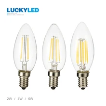 LUCKY – ampoule de bougie LED E14 2W 4W 6W AC 220V 240V, lampe rétro antique en verre Edison, Vintage C35, lumière à Filament 360 degrés