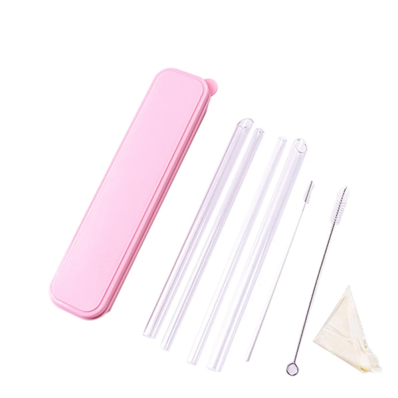 

New 7Pcs/Set Reusable Stainless Steel Straw Wedding Birthday Party Drinking Straws Pink Color