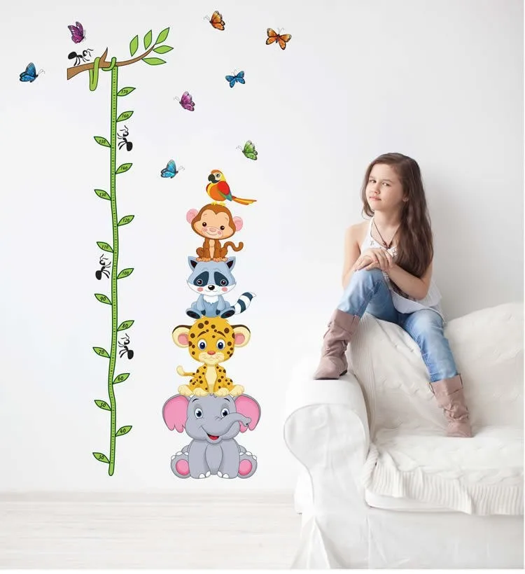 Cute tiger animals stack height measure wall stickers decal kids adhesive vinyl wallpaper mural baby girl boy room nursery decor