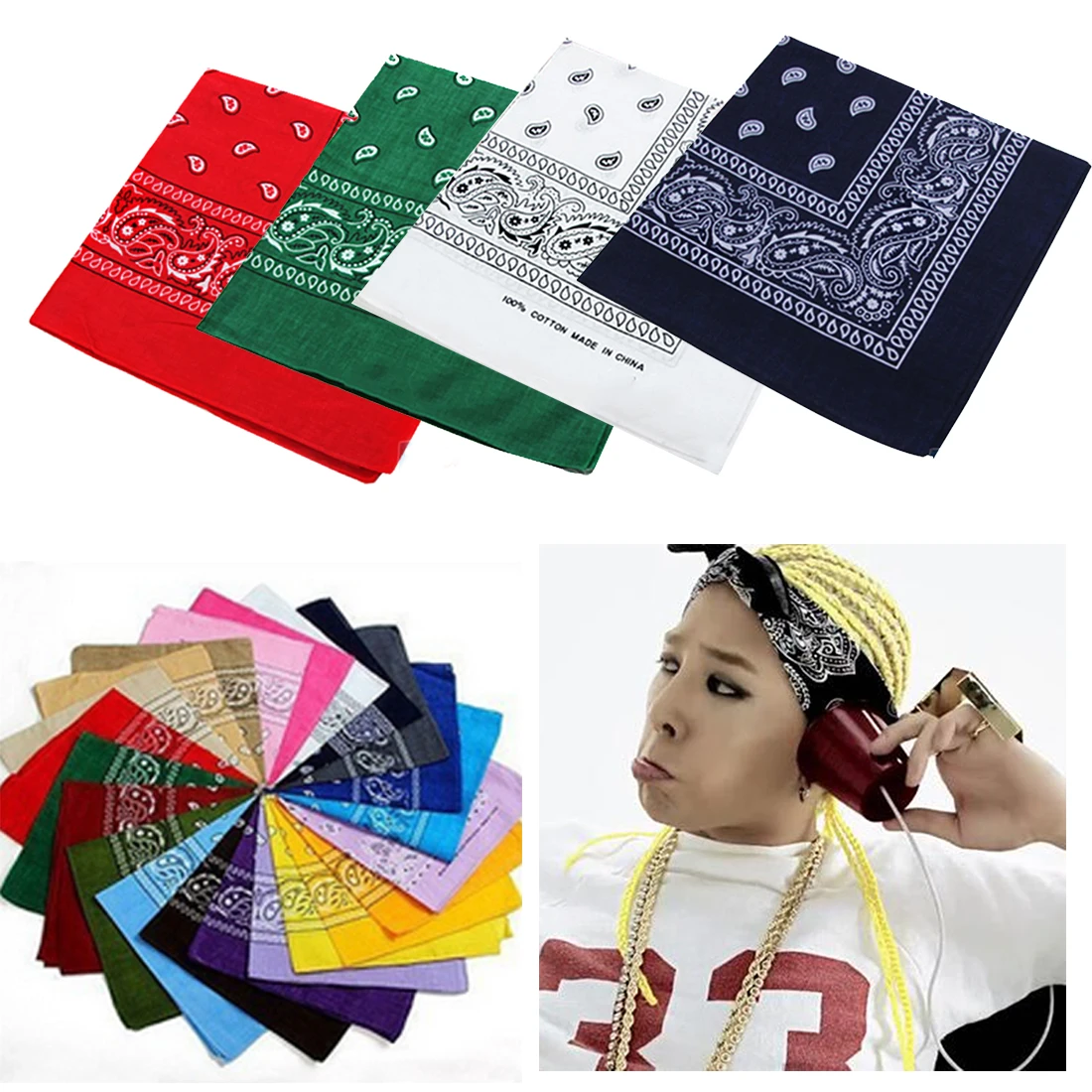 Headband Head Wear Tie Neck Scarf Wrist Wrap Band 100/% Cotton Plain Bandana