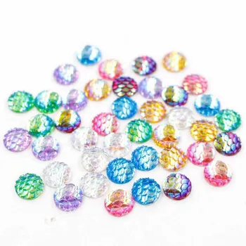 

100pcs/lot Multi Colors Resin Mermaid Fish Scales Cabochons 10mm Round Flatback Embellishment Cameo for DIY Jewelry Materials