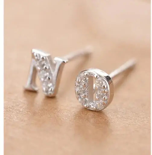 

boucle brinco wedding English Alphabet stud girl Simple 925 Silver Earrings Korean student creative couples Mini Earring