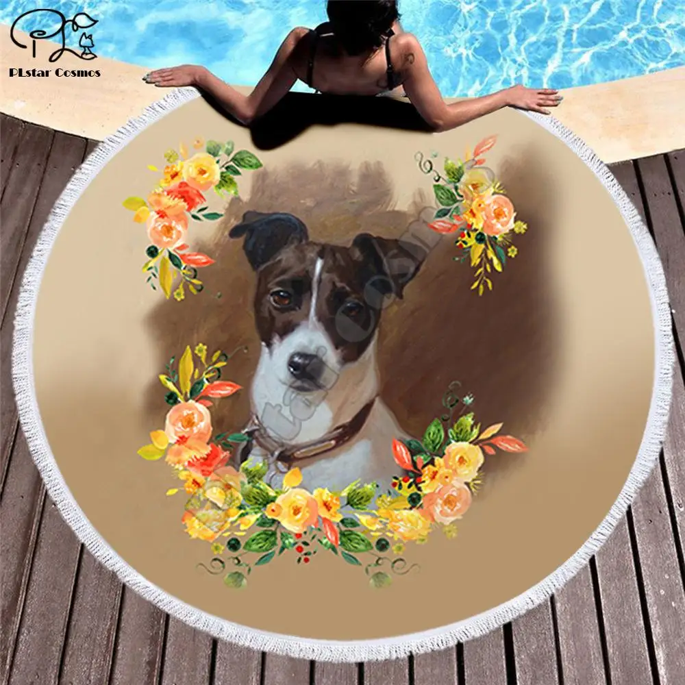 

Pet dog flower puppy funny Painting Women Bath Towel for Beach Thick Round 3d print Fabric Quick Compressed Towel new style-4