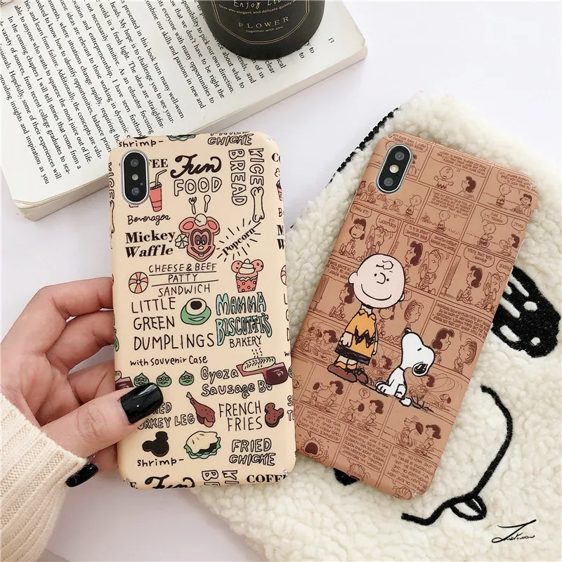 

Cute funny Cartoon Snoopys phone case for coque iphone 7 plus case for 8 6s plus matte hard back case for iphone cover X XR XS